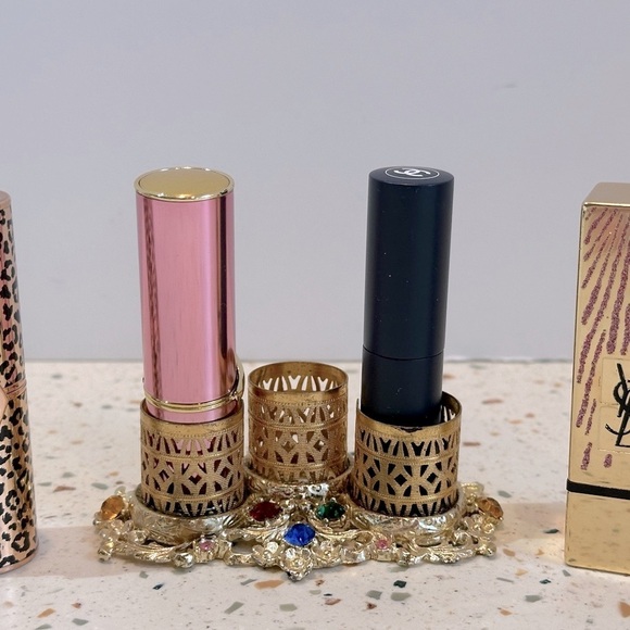 Vintage Gold Metal with Crystals‎ Trio Lipstick Holder or Brush Holder - Picture 1 of 13
